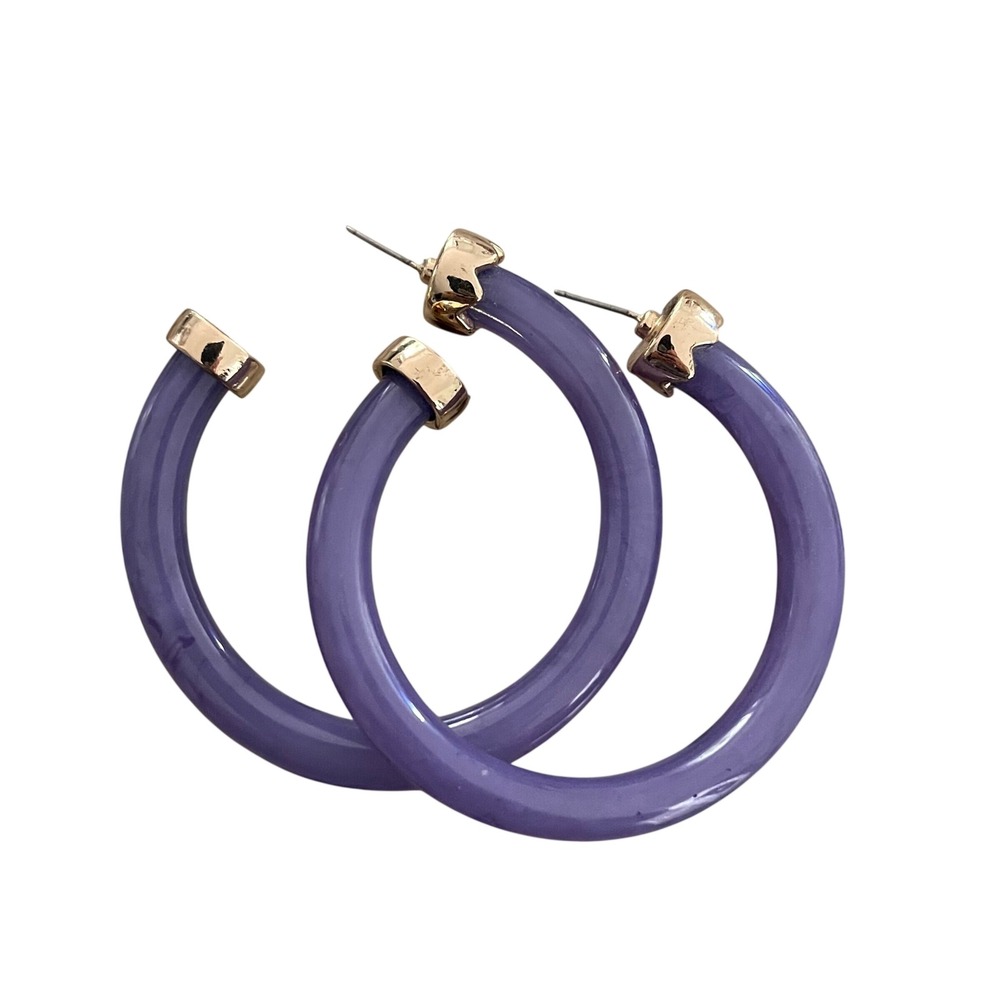 Unbranded Hoop Earrings Women OS Purple Y2K Resin Chunky Gold Tone C-Hoop Retro